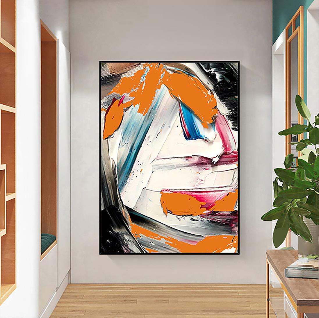 Impasto trazos abstractos naranja de Palette Knife pared arte minimalismo textura Pintura al óleo